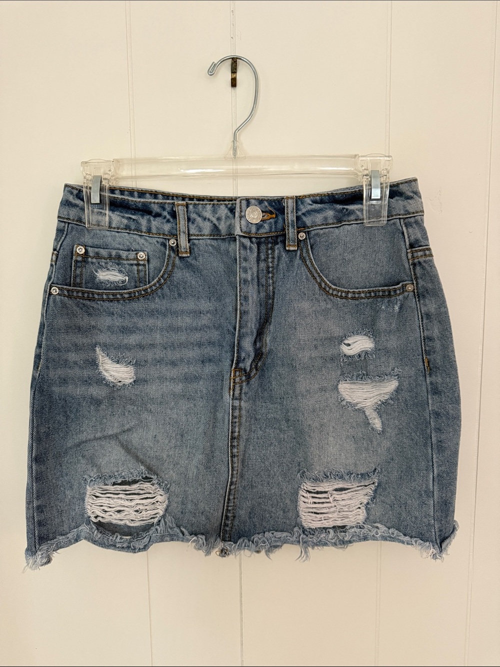 Classic Distressed Denim Mini Skirt